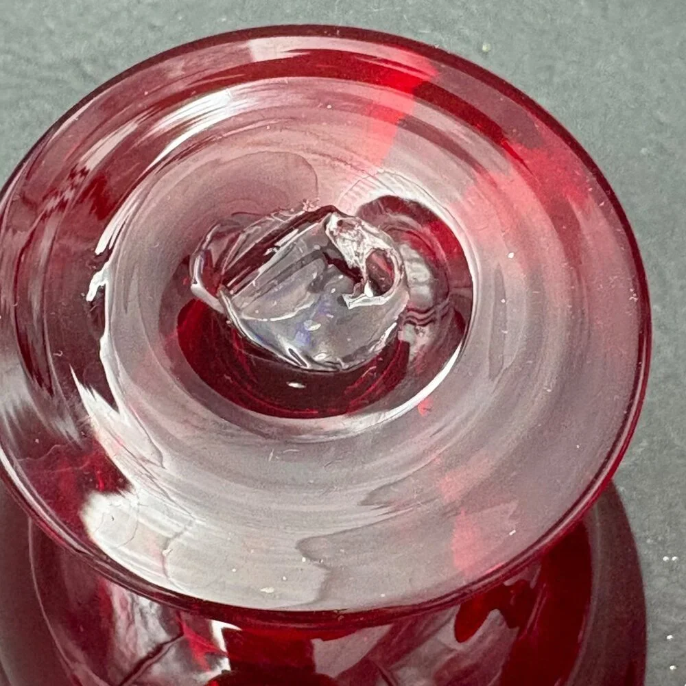 Vintage Ruby Red Hand Blown Glass Dessert Coupe Sherbet Set of 2 Art Deco Pontil